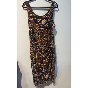 Vtg Women's Abstract Wrap Dress Size 2XL Boho Hippie‎ Geometrical Y2K